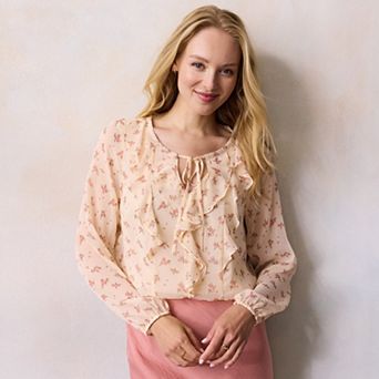 Petite LC Lauren Conrad Long Sleeve V-Neck Blouse