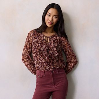 Petite LC Lauren Conrad Long Sleeve V-Neck Blouse