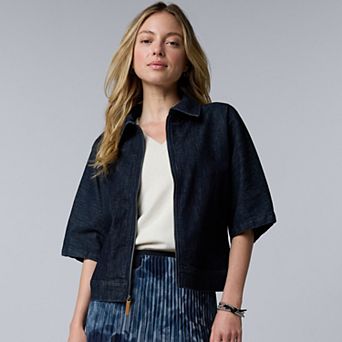 Petite Simply Vera Vera Wang Short Sleeve Zip Denim Jacket