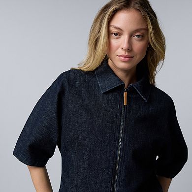 Petite Simply Vera Vera Wang Short Sleeve Zip Denim Jacket
