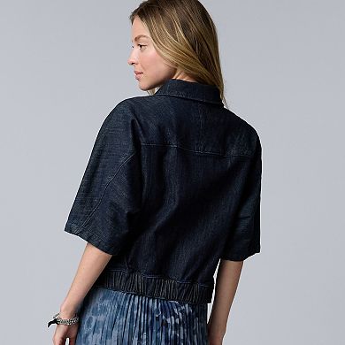 Petite Simply Vera Vera Wang Short Sleeve Zip Denim Jacket
