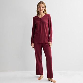 Petite Croft & Barrow® Long Sleeve Textured Knit Pajama Top & Pajama Bottoms Set