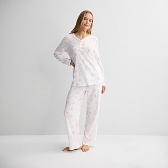 Petite Croft & Barrow® Long Sleeve Textured Knit Pajama Top & Pajama Bottoms Set