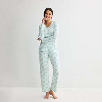 Petite Croft & Barrow® Long Sleeve Textured Knit Pajama Top & Pajama Bottoms Set