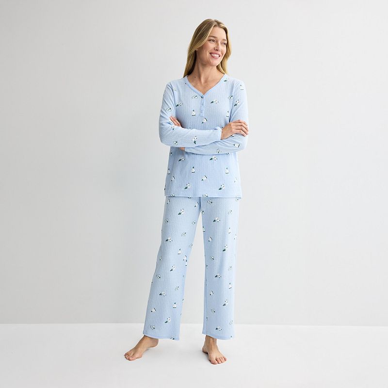 Petite Croft & Barrow® Long Sleeve Textured Knit Pajama Top & Pajama Bottoms Set, Women's,