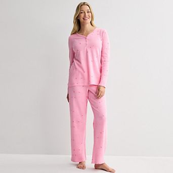 Women's Croft & Barrow® Long Sleeve Textured Knit Pajama Top & Pajama Bottoms Set