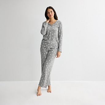 Women's Croft & Barrow® Long Sleeve Textured Knit Pajama Top & Pajama Bottoms Set