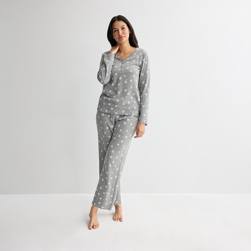 Women's Croft & Barrow® Long Sleeve Textured Knit Pajama Top & Pajama Bottoms Set,