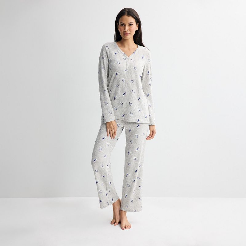 Women's Croft & Barrow® Long Sleeve Textured Knit Pajama Top & Pajama Bottoms Set,
