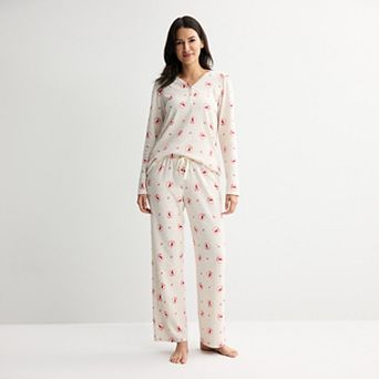 Women's Croft & Barrow® Long Sleeve Textured Knit Pajama Top & Pajama Bottoms Set