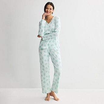 Women's Croft & Barrow® Long Sleeve Textured Knit Pajama Top & Pajama Bottoms Set