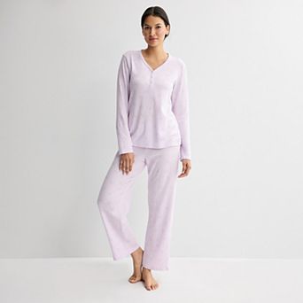 Women's Croft & Barrow® Long Sleeve Textured Knit Pajama Top & Pajama Bottoms Set