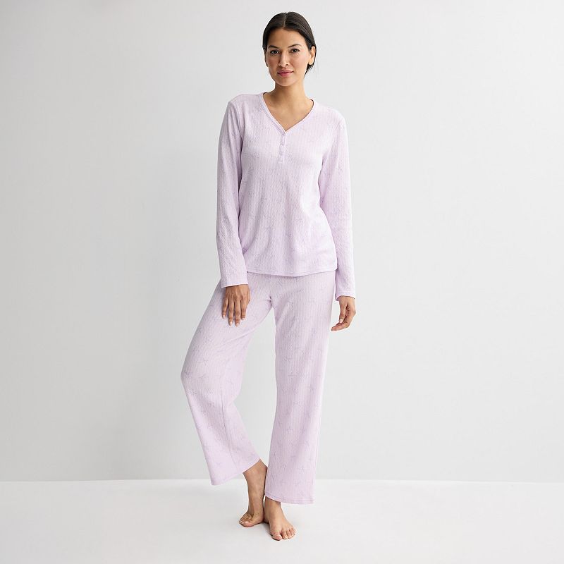 Women's Croft & Barrow® Long Sleeve Textured Knit Pajama Top & Pajama Bottoms Set,