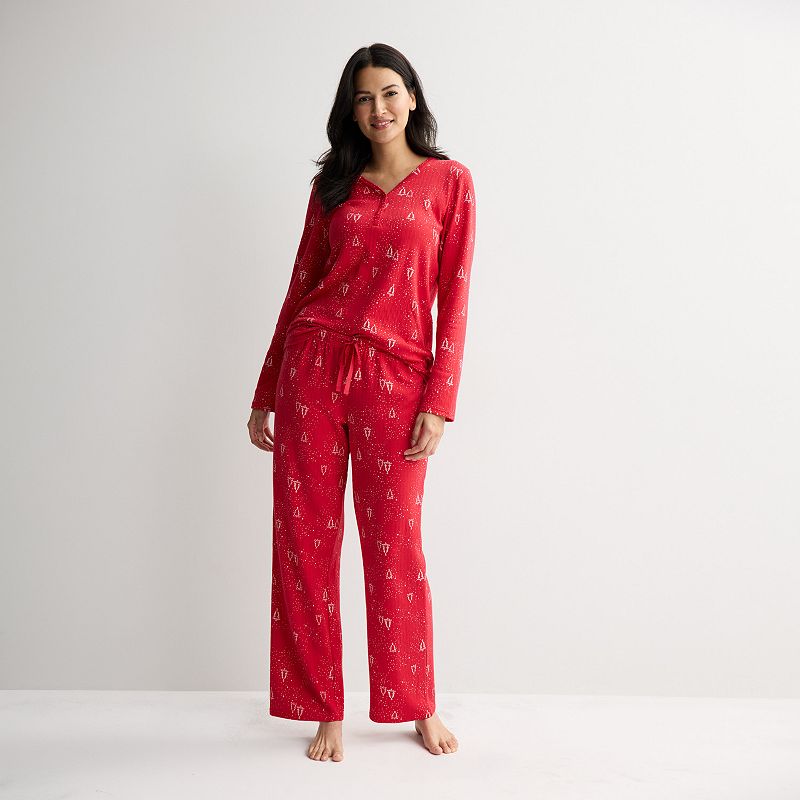 Women's Croft & Barrow® Long Sleeve Textured Knit Pajama Top & Pajama Bottoms Set,