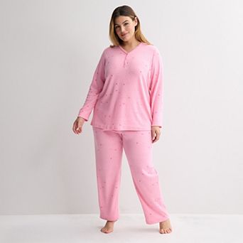Plus Size Croft & Barrow® Long Sleeve Textured Knit Pajama Top & Pajama Bottoms Set