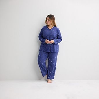 Plus Size Croft & Barrow® Long Sleeve Textured Knit Pajama Top & Pajama Bottoms Set