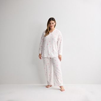 Plus Size Croft & Barrow® Long Sleeve Textured Knit Pajama Top & Pajama Bottoms Set