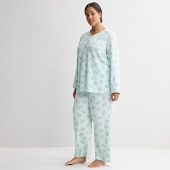 Plus Size Croft & Barrow® Long Sleeve Textured Knit Pajama Top & Pajama Bottoms Set