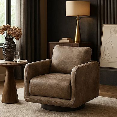 Wade Swivel Armchair, Square Frame, Faux Leather
