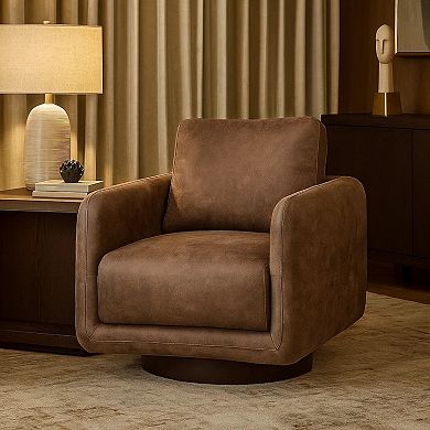 Wade Swivel Armchair, Square Frame, Faux Leather