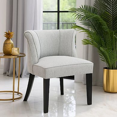 Vasu Accent Chair, Vertical Accents on Curved Back, Gray Polyester