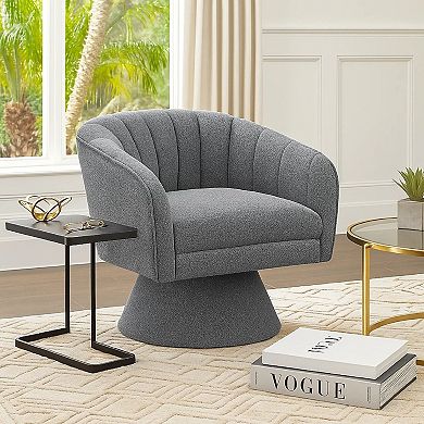 Shea Swivel Accent Chair, Boucle Fabric, Channel Stitched