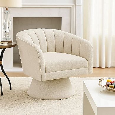 Shea Swivel Accent Chair, Boucle Fabric, Channel Stitched