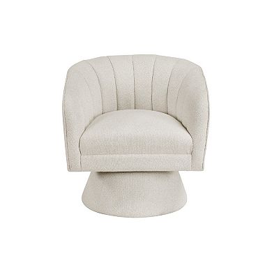 Shea Swivel Accent Chair, Boucle Fabric, Channel Stitched