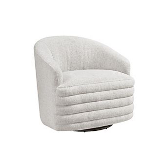 Vinn Swivel Accent Armchair, Barrel Design, Beige Chenille Fabric