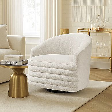 Vinn Swivel Accent Armchair, Barrel Design, Beige Chenille Fabric