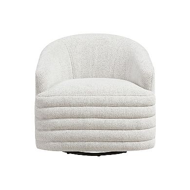 Vinn Swivel Accent Armchair, Barrel Design, Beige Chenille Fabric