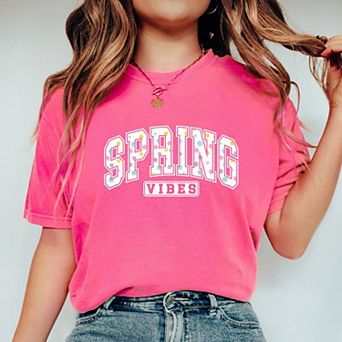 Spring Vibes Varsity - Women's Garment Dyed Graphic T-Shirt