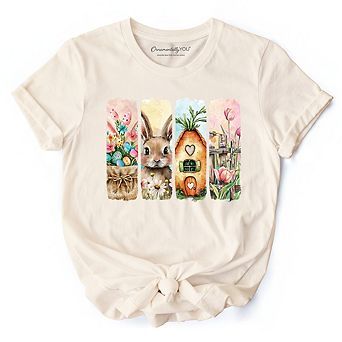 Easter Bunny Floral Brushstroke T-Shirt, Spring Pastel Coquette Tee