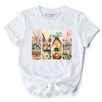 Easter Bunny Floral Brushstroke T-Shirt, Spring Pastel Coquette Tee