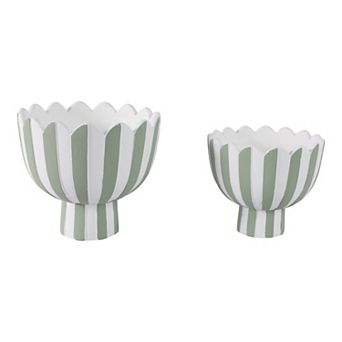 Striped Flower Pots and Planters for Home Decor - Set of 2 - 8", 6" Green & White