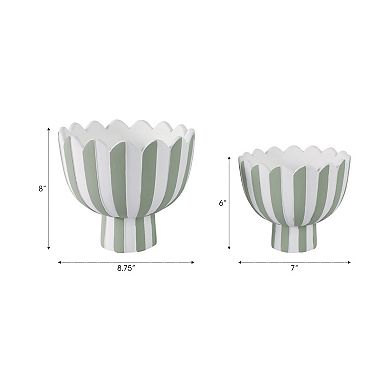 Striped Flower Pots and Planters for Home Decor - Set of 2 - 8", 6" Green & White