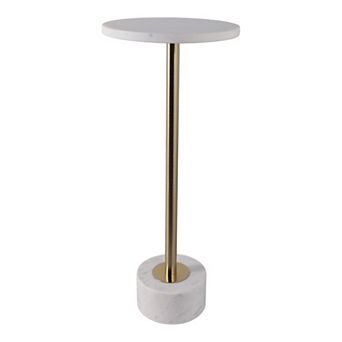 Elegant Round Metal Accent Table with Marble Top - 25" White & Gold