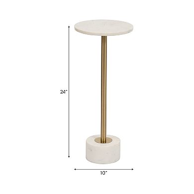 Elegant Round Metal Accent Table with Marble Top - 25" White & Gold