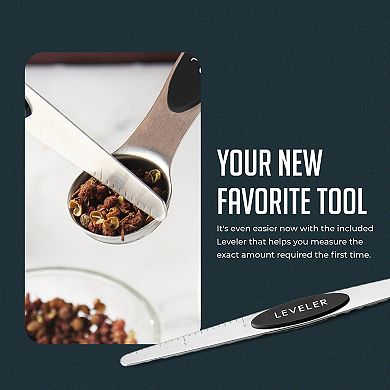 Magnetic Measuring Spoons with Leveler Set, Dual Sided Stainless Steel, N40 Magnets