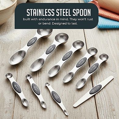 Magnetic Measuring Spoons with Leveler Set, Dual Sided Stainless Steel, N40 Magnets