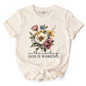 In the Waiting God Is Working Floral Christian T-Shirt, Vintage Wildflower Faith Tee