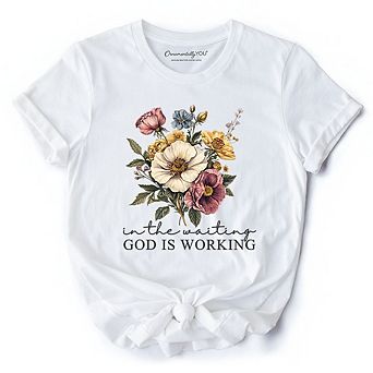 In the Waiting God Is Working Floral Christian T-Shirt, Vintage Wildflower Faith Tee