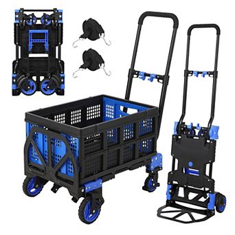 2 in 1 Folding Hand Truck Dolly, Heavy Duty Hand Cart with Folding Basket,330LBS Capacity