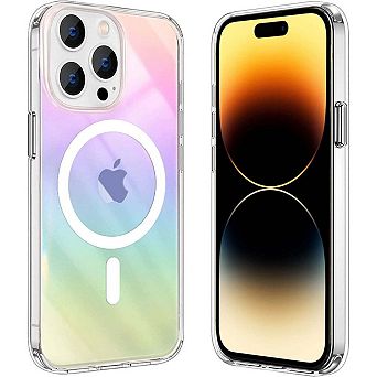 Entronix Magnetic Case for iPhone 15 Pro Max - Holo Rainbow Clear Design
