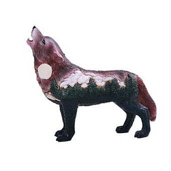 Howling Big Tree Wolf Full Moon Figurine 6 Inch Multicolor