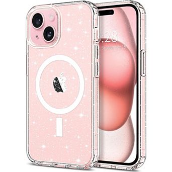 Entronix Magnetic Case for iPhone 15 Plus - Hard Back Glitter Clear Protection