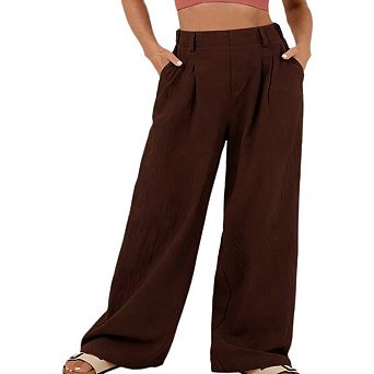 Women's Casual Wide Leg Pants Loose High Waisted Stretch Pants with Pockets