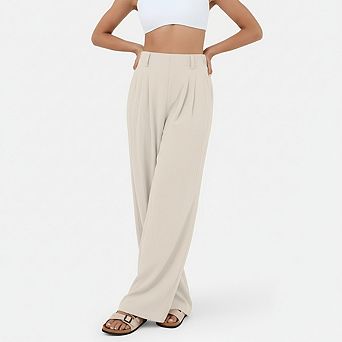 Women's Casual Wide Leg Pants Loose High Waisted Stretch Pants with Pockets