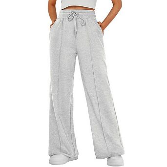 Women's Casual Straight Leg pants High Waist Loose Fitting Wide Leg Drawstring Sweatpants
