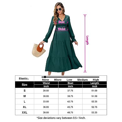 Women's Boho Dress Spring Long Sleeve Wrap V Neck Ruffle Flowy Maxi Vacation Maternity Dresses